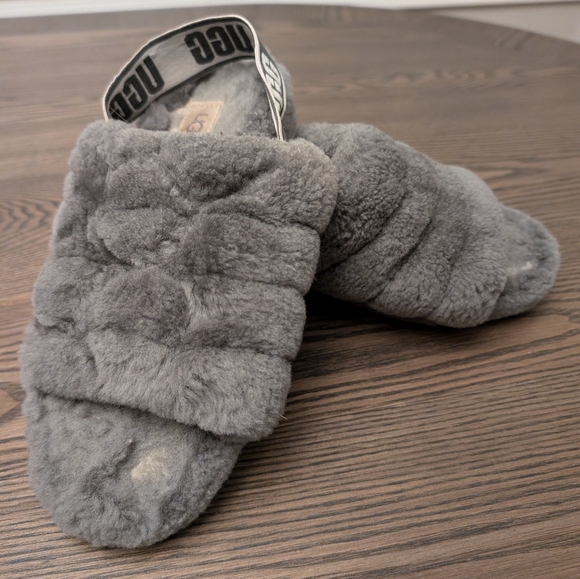 UGG Gray Fluffy Yeah Slide Slippers 6 - Picture 2 of 7
